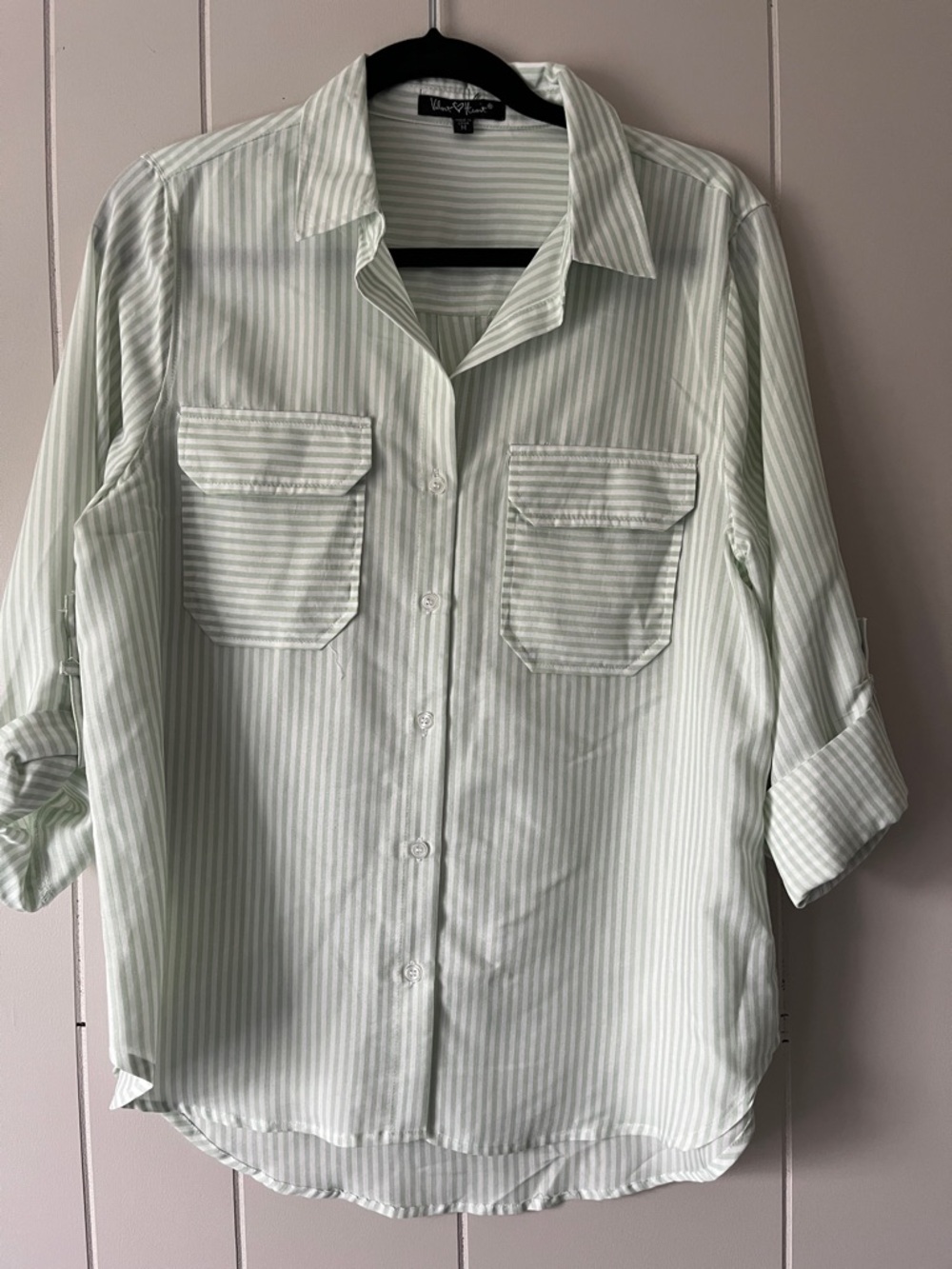 Velvet Heart Mint and White Striped Collared Shirt